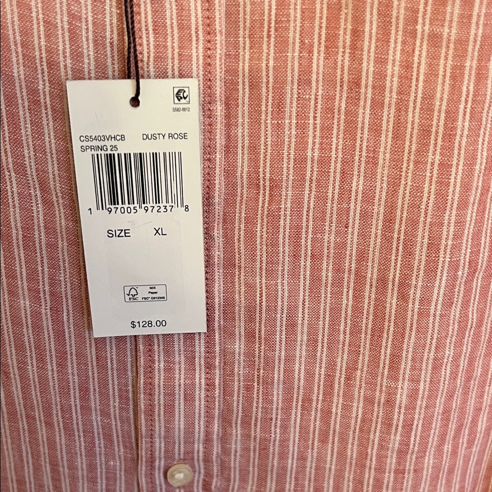 Michael Kors Men's Dusty Rose and White Striped Button-Down Shirt Classic NWT XL - Picture 3 of 4